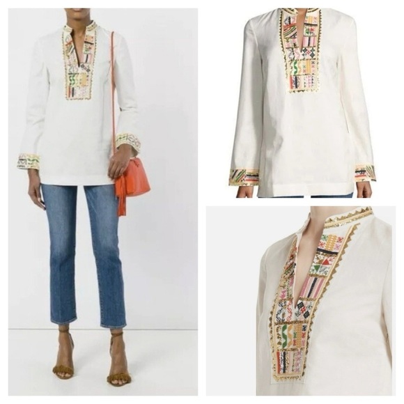 TORY BURCH Mandarin Embellished LS TORY TUNIC Size 0 New with Tags $450 - Picture 4 of 16